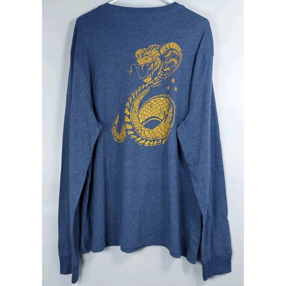 True Craft Mens Long Sleeve T-Shirt Size XXL Heather Blue Gold Cobra Graphic